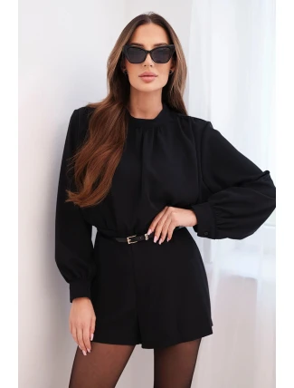 Elegantní dámský overal s dlouhým rukávem a páskem černý