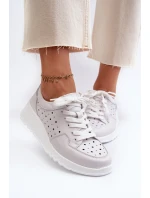 Dámské lodičky na klínku z přírodní kůže světle šedé S.Barski LR482