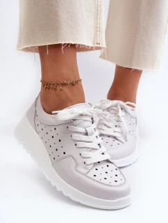 Dámské lodičky na klínku z přírodní kůže světle šedé S.Barski LR482