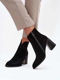 Semišové dámské kotníkové boty na podpatku s rytím zateplené Vinceza 66801 černé