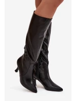 Dámské kotníkové boty Karella na jehlovém podpatku z eko‑kůže – černé