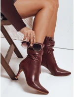 Boty na podpatku s mačkaným svrškem bordó FashionStreet ZY1033