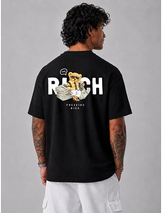 Pánské tričko s potiskem Freaking Rich oversize černé FashionStreet NX4012R Pánské tričko s potiskem Freaking Rich oversize černé FashionStreet NX4012R