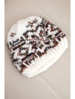 Dámská zimní vlněná čepice s norským vzorem K354 ecru+rudy