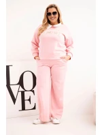 Dámský komplet máslo Plus Size se širokými nohavicemi a límečkem světle růžový Dámský komplet máslo Plus Size se širokými nohavicemi a límečkem světle růžový