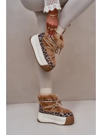 Kožené Dámské Sněhule Na Silné Podešvi S Kožešinou Panteřa Big Star OO274A207 Hnědé