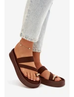 Dámské látkové pantofle s pásky a zlatým detailem čokoládové Farielle