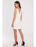 K128 Jednobarevné šaty áčkového střihu s mašlí - barva ecru