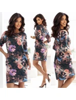 40-18 JOLA Oversize šaty s kapsami - čokoládový odstín s květinovým vzorem