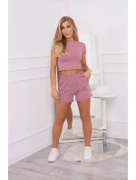 Bavlněná souprava se šortkami tmavě růžová