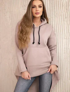 Zateplená mikina s dlouhými zády a kapucí tmavě béžová