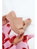 Ekokožené dámské sandály na platformě a klínu béžové Kisoffi