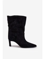 Nazouvací dámské kotníkové boty na jehlovém podpatku černé Solvienne