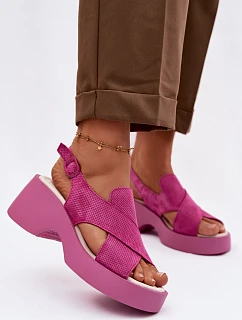 Kožené dámské sandály na platformě S.Barski LR61-7005 Fuchsiová