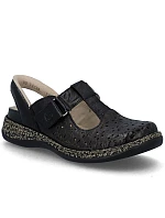 Dámské kožené ažurové sandály pohodlné široké černé Rieker 46397-00