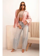 Dámská bunda s třásněmi z semiše tmavě pudrově růžová Dámská bunda s třásněmi z semiše tmavě pudrově růžová