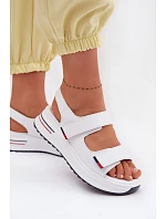 Kožené dámské sandály na platformě na suchý zip bílé Jemela