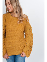 Dámský pletený svetr s mašlemi - horčicová,