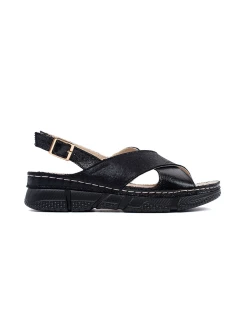 Exkluzívní černé dámské  sandály na plochém podpatku