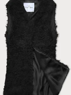 Černá kožešinová vesta s dlouhým vlasem (1402)