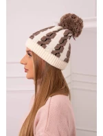 Dámská čepice s bambulí Rozalia K323 mocca+ecru