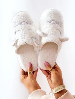 Lesklé kočičí pantofle Ears bílé Kaisy