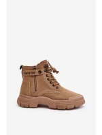 Ocieplené semišové dámské botky traperky béžové Jailina