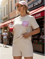 Dámská viskózová souprava s motýlem a šortkami béžová FashionStreet AY1187