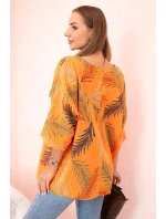 Dámská bavlněná halenka s lístky s ohrnovacími rukávy pomeranč