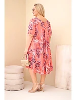 Dámské viskózové šaty Plus Size s krátkým rukávem a paisley střihem malinová