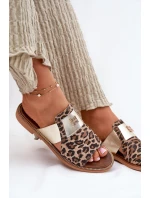 Elegantní Sandály Z Přírodní Kůže Na Ploché Podpatky Zazoo 40423 Panterka