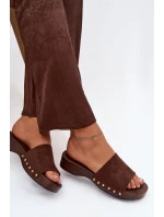 Dámské žabky se zlatými přezkami čokoládové Ferinna