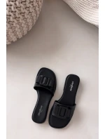 Dámské pantofle na ploché podrážce s přezkou Černé Melivra