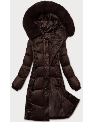 Zimní prošívaná plus size bunda v čokoládové barvě s kapucí S'west (B8267-14)