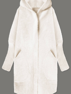 Dlouhý vlněný přehoz přes oblečení typu "alpaka" ve smetanové barvě s kapucí (908)