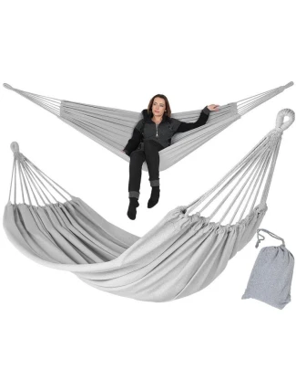 ZAHRADNÍ HOUPACÍ SÍŤ PRO 2 OSOBY 200X150 CM S KRYTEM ŠEDÁ 1039053