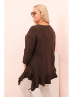 Dámská blůza Plus Size s bavlnou, kapsou a ohrnutým rukávem kiwi