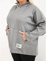 Dámská mikina Plus Size z viskózy s kapucí a klokaní kapsou šedý melír Dámská mikina Plus Size z viskózy s kapucí a klokaní kapsou šedý melír