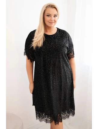 Dámská Plus Size šaty s flitry a krajkovým zakončením černá Dámská Plus Size šaty s flitry a krajkovým zakončením černá