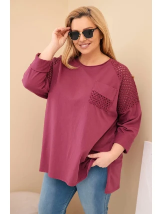 Dámská mikina Plus Size bavlněná s potiskem bordó