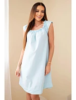 Dámské bavlněné šaty s nařaseným výstřihem a volánkem modrá