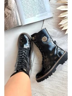 Lakované workery dámské s zlatým detailem zateplené černé Dorialine