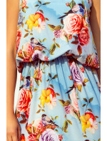 Dámské maxi šaty se vzorem květů na blankytném pozadí, se zavazováním za krkem a s rozparkem model 7118065
