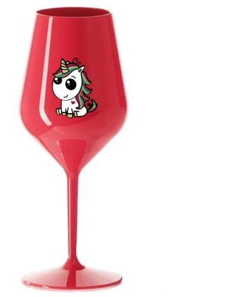 DUHOVÝ JEDNOROŽEC - červená nerozbitná sklenice na víno 470 ml