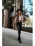 624-2 Krátká bunda s třásněmi z měkké ekokůže - vínová