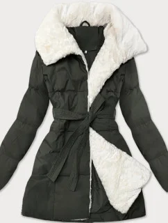 Dámská bunda v army barvě obšitá kožešinou, se stojáčkem J Style (16M9165-136)