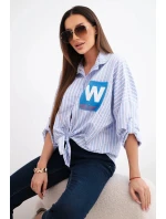 Dámská bavlněná košile s pásky a vázáním modrá