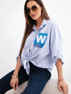 Dámská bavlněná košile s pásky a vázáním modrá