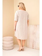 Dámské bavlněné šaty pro plnoštíhlé s vázáním na výstřihu béžová