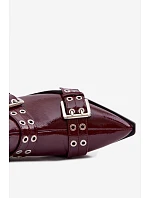 Lakované dámské kotníkové boty na plochém podpatku s pásky a přezkami Bordó Hamira